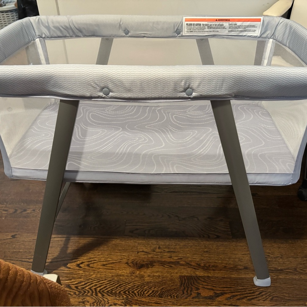 Gray Baby Bassinet with Mesh Sides